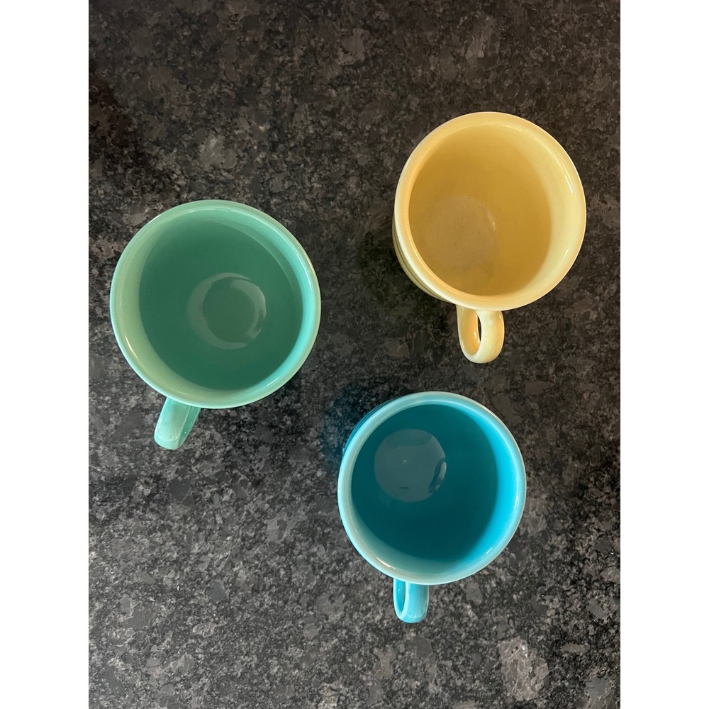 Vintage Fiesta Ceramic Coffee Mugs 7 3/4 oz Set of 3‎ Yellow Turquoise Green